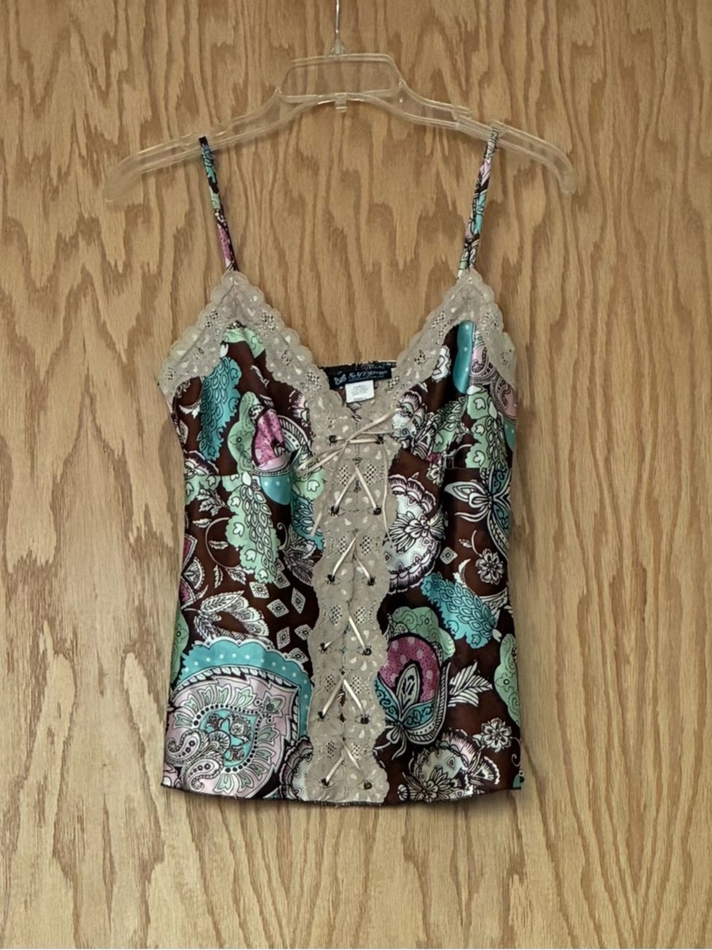 Self Esteem Brown Paisley Cami with Teal and Pink Accents
